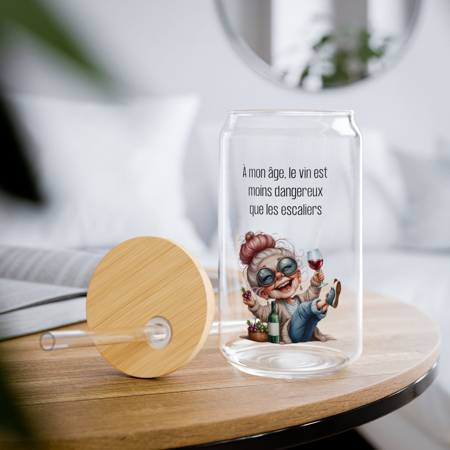 Tumbler en verre avec couvercle et paille (16oz)