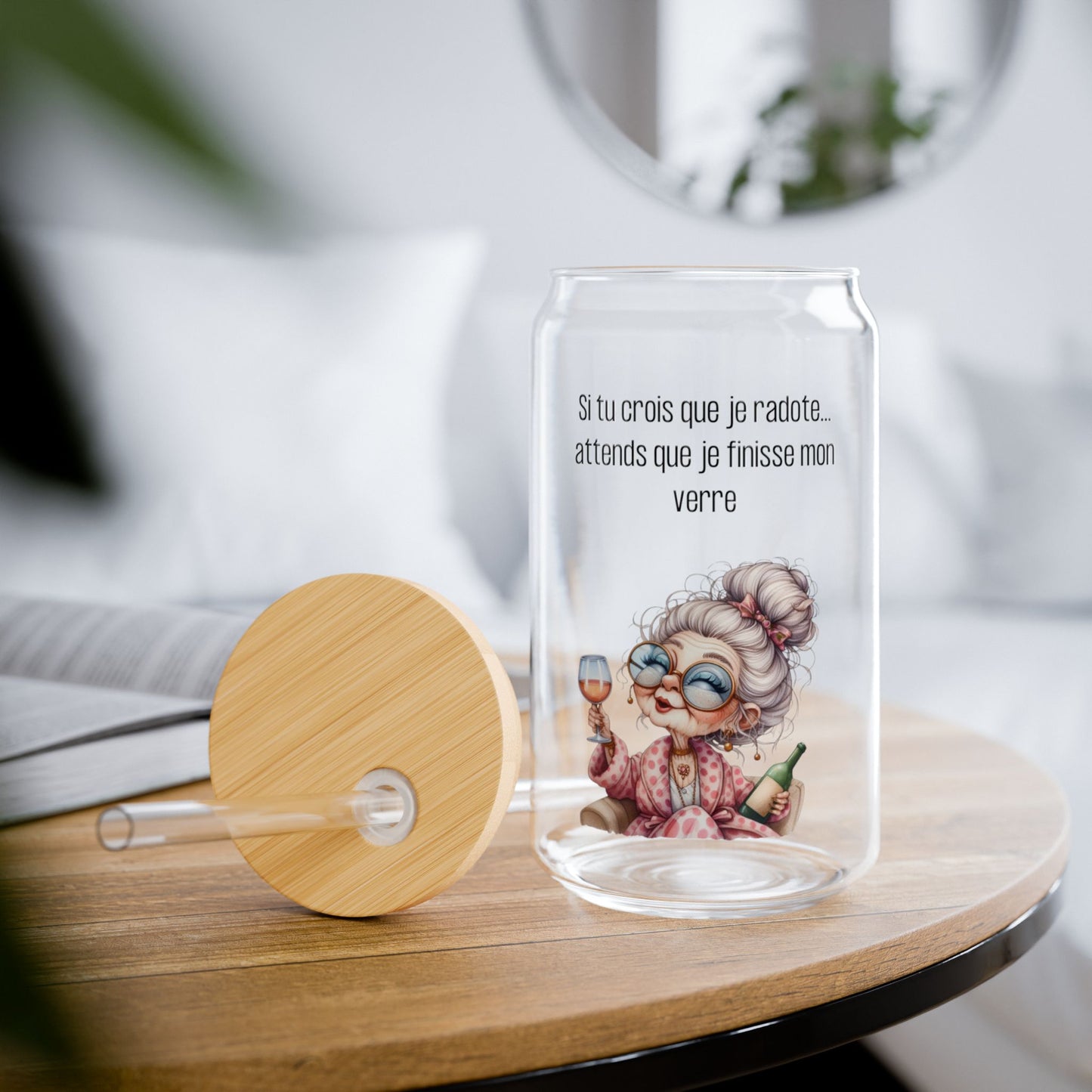 Tumbler en verre avec couvercle et paille (16oz)