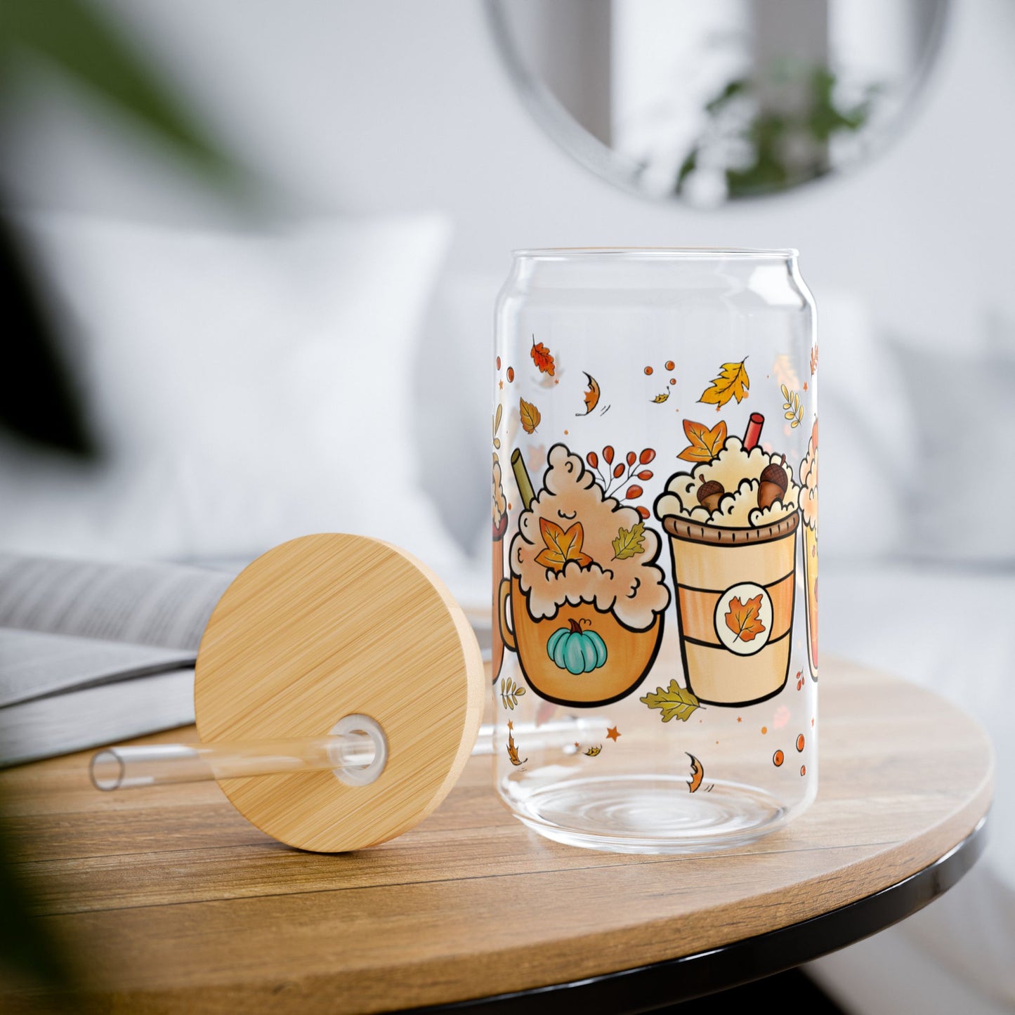 Tumbler en verre avec couvercle et paille (16oz)