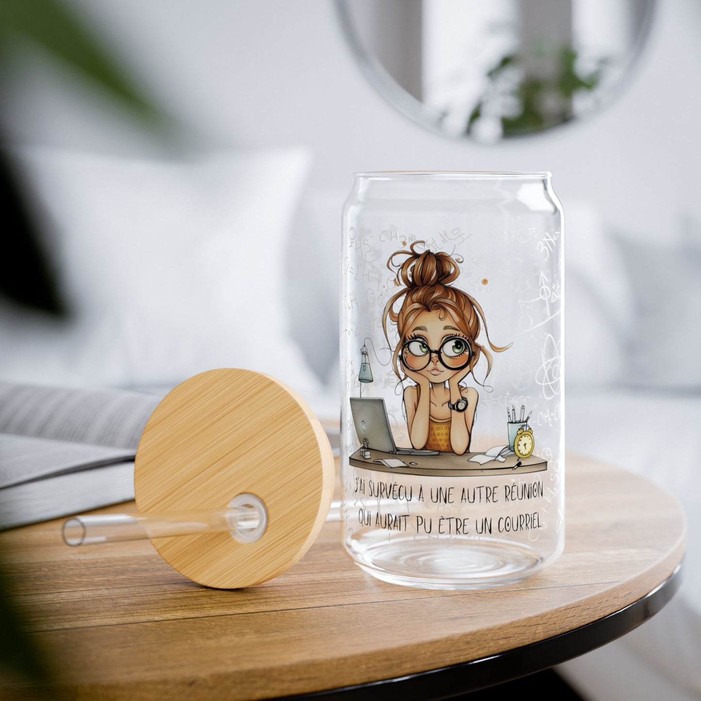 Tumbler en verre avec couvercle et paille (16oz)