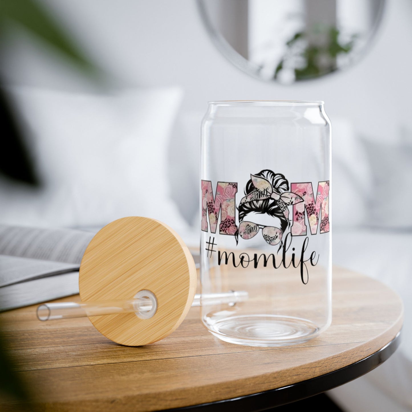Tumbler en verre avec couvercle et paille (16oz)