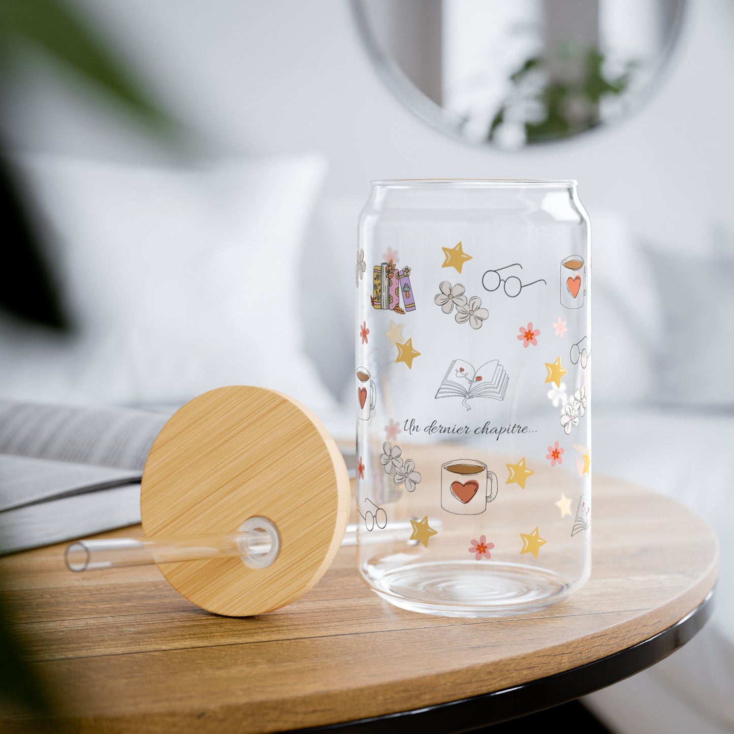 Tumbler en verre avec couvercle et paille (16oz)