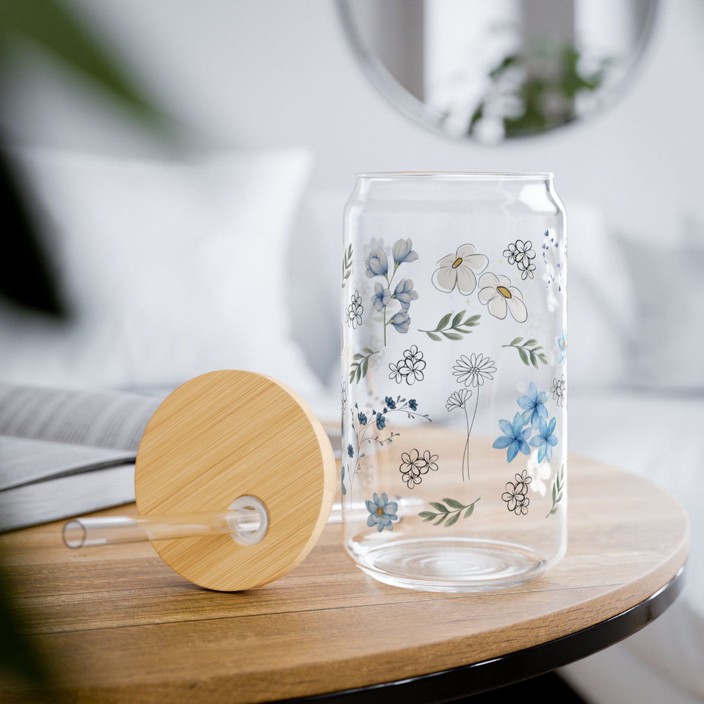 Tumbler en verre avec couvercle et paille (16oz)