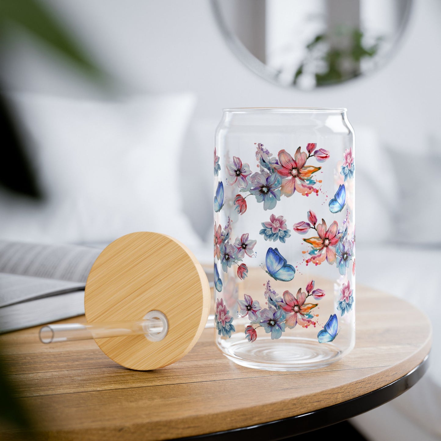 Tumbler en verre avec couvercle et paille (16oz)