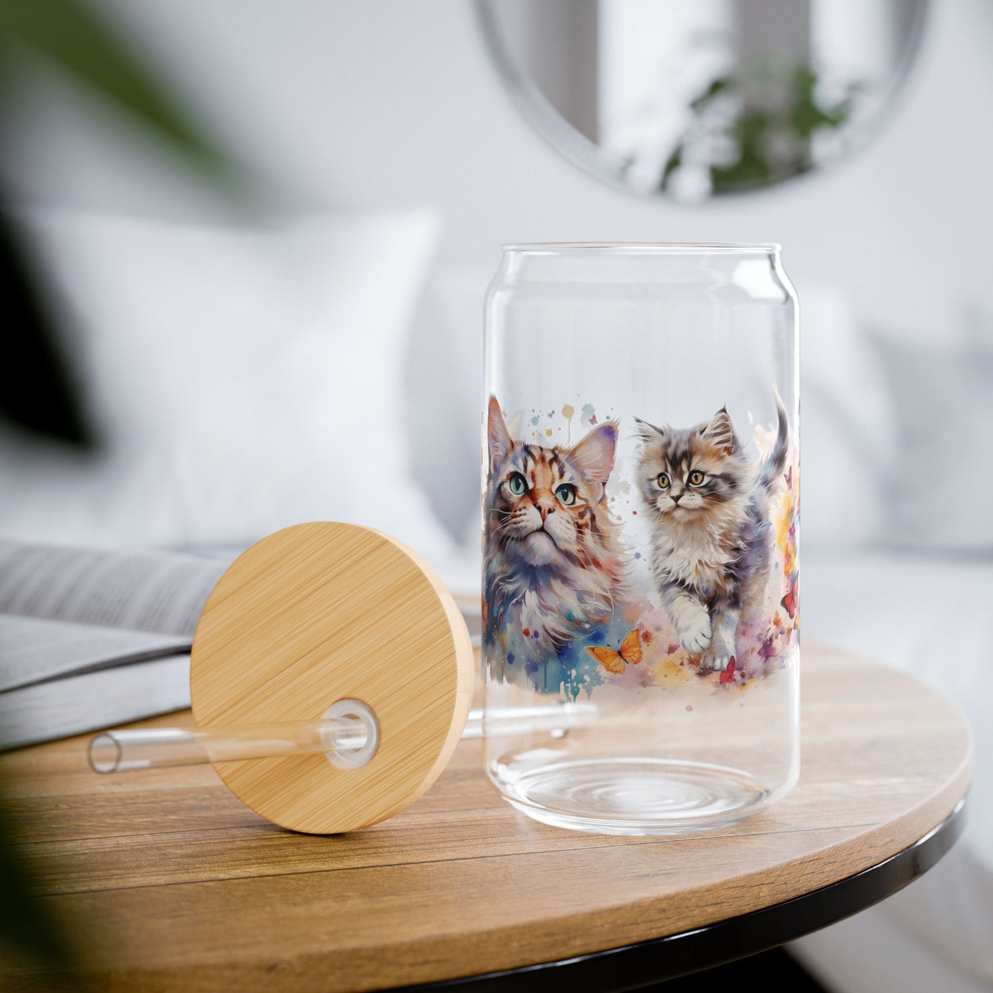 Tumbler en verre avec couvercle et paille (16 oz)