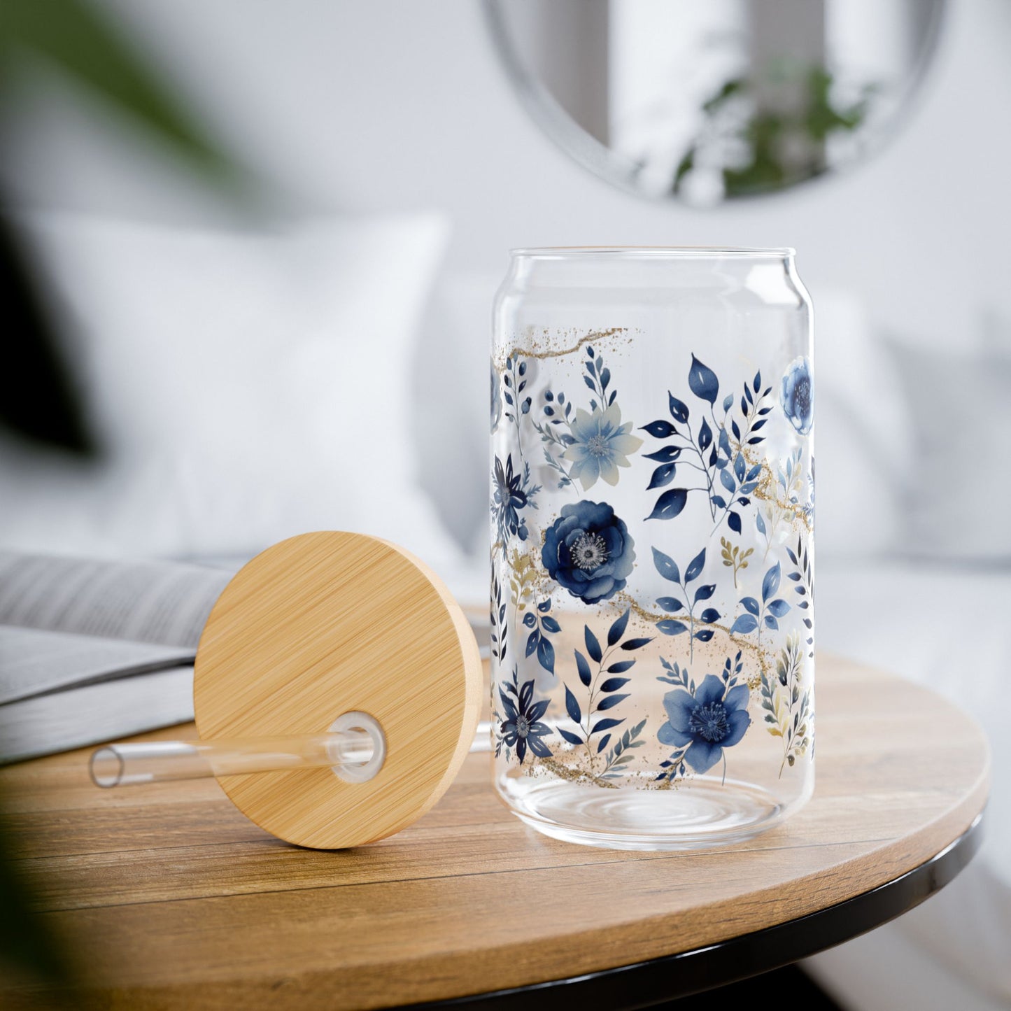 Tumbler en verre avec couvercle et paille (16 oz)