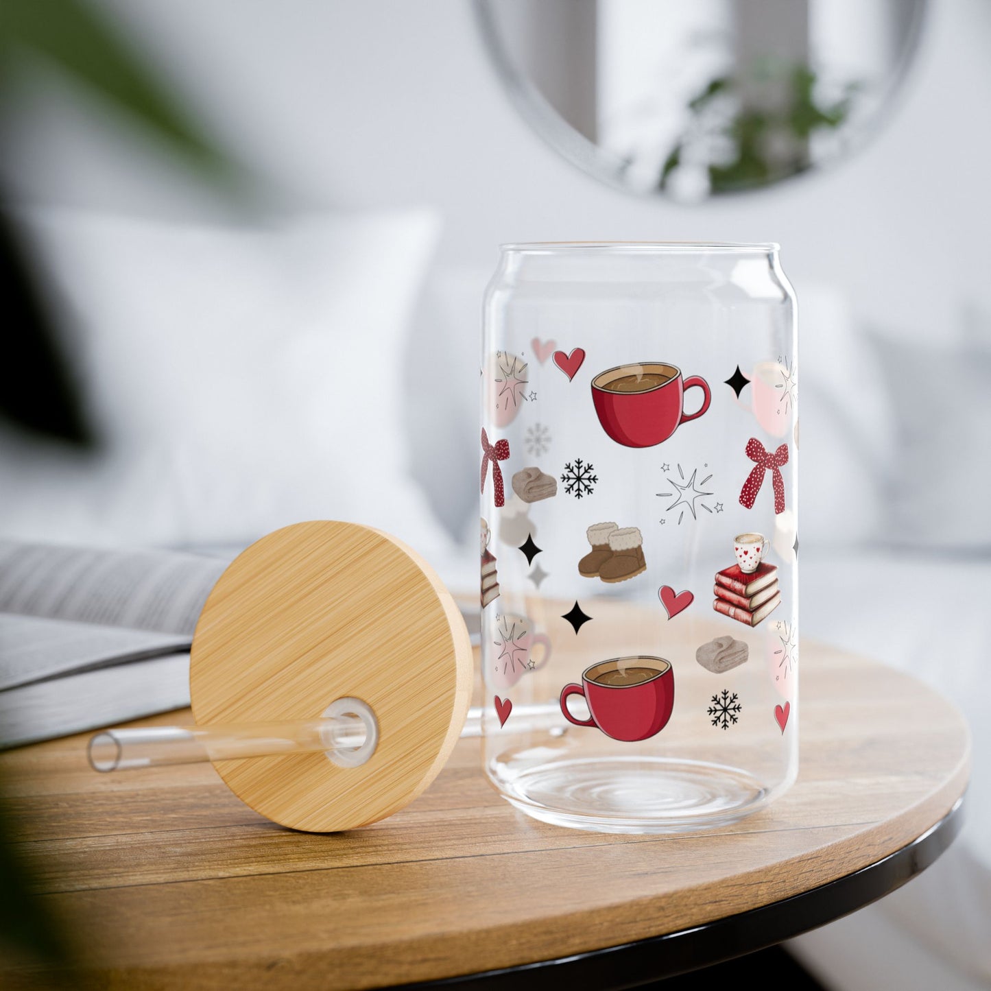 Tumbler en verre avec couvercle et paille (16oz)