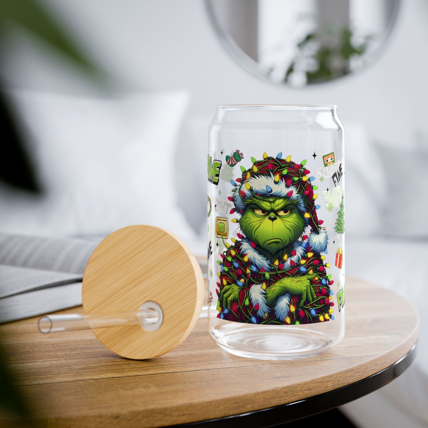 Tumbler en verre avec couvercle et paille (16 oz)