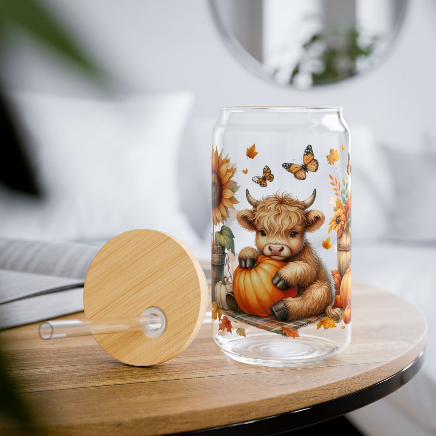 Tumbler en verre avec couvercle et paille (16oz)