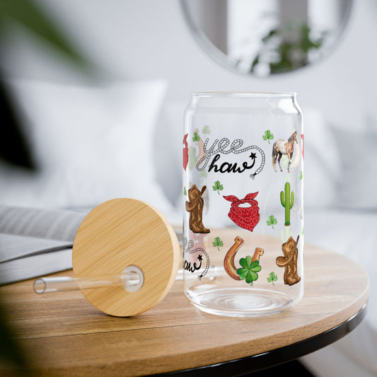 Tumbler en verre avec couvercle et paille (16oz)
