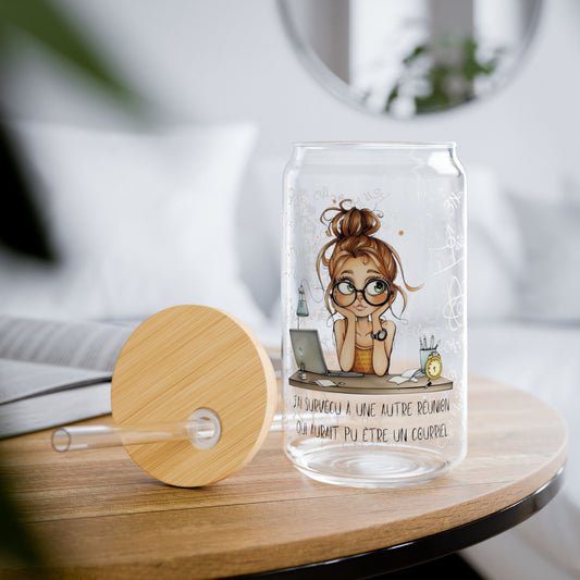 Tumbler en verre avec couvercle et paille (16oz)