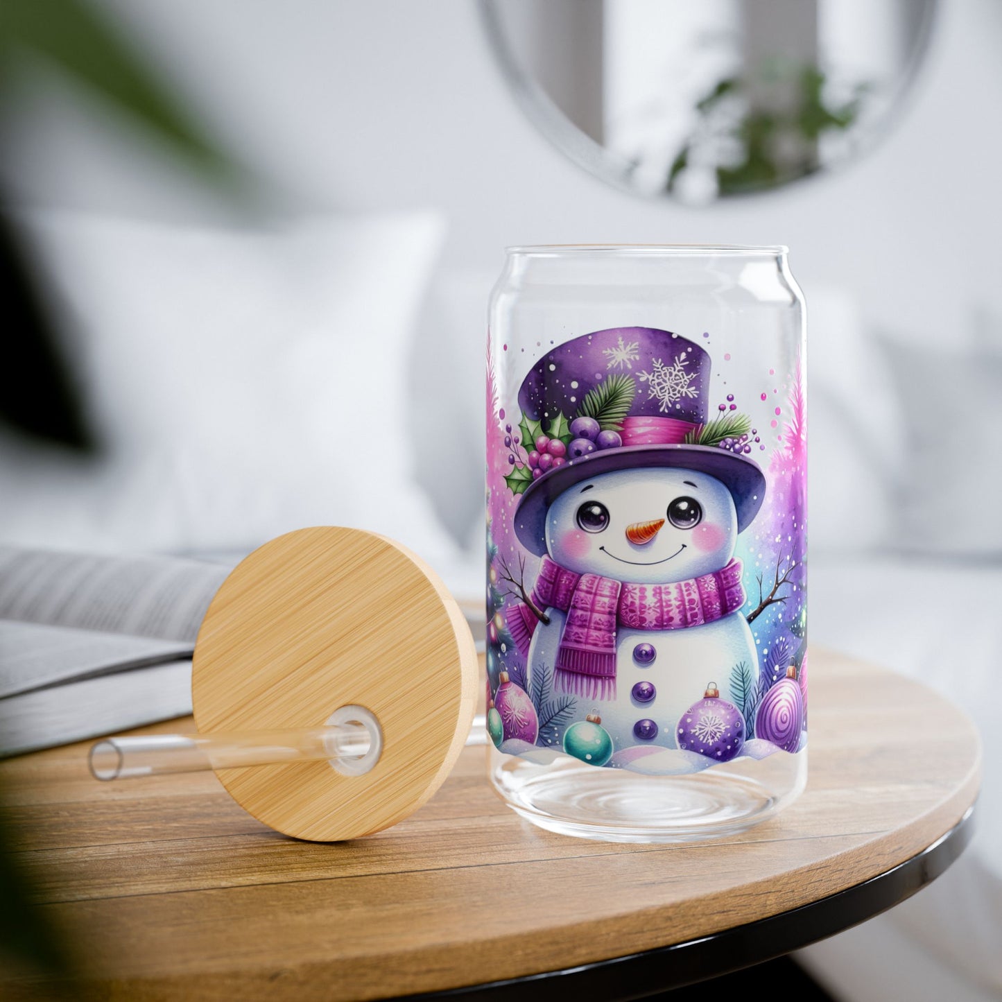 Tumbler en verre avec couvercle et paille (16oz)