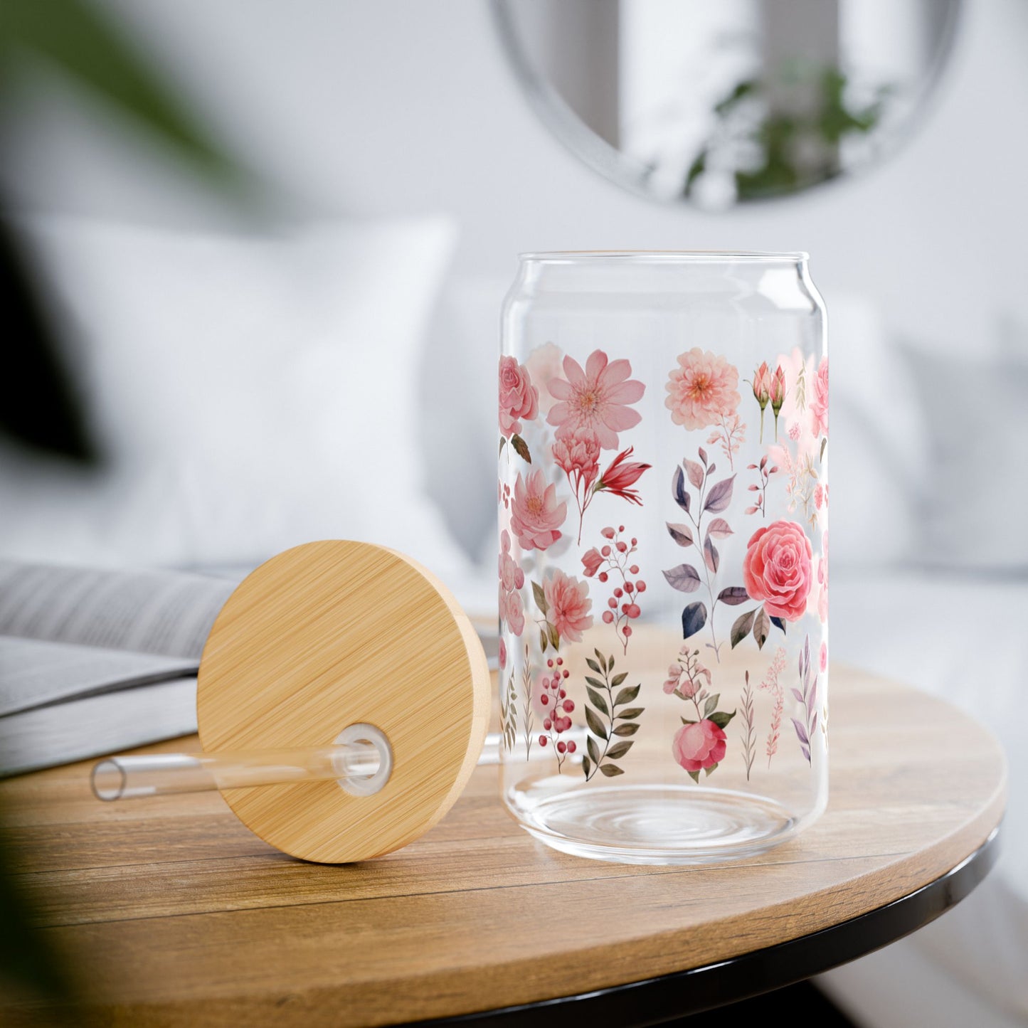 Tumbler en verre avec couvercle et paille (16oz)