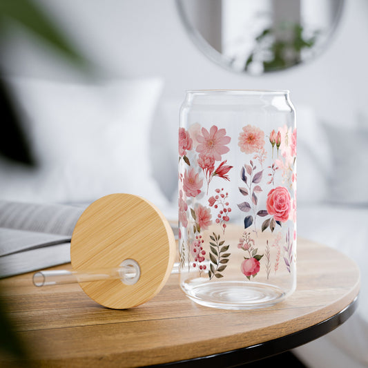 Tumbler en verre avec couvercle et paille (16oz)