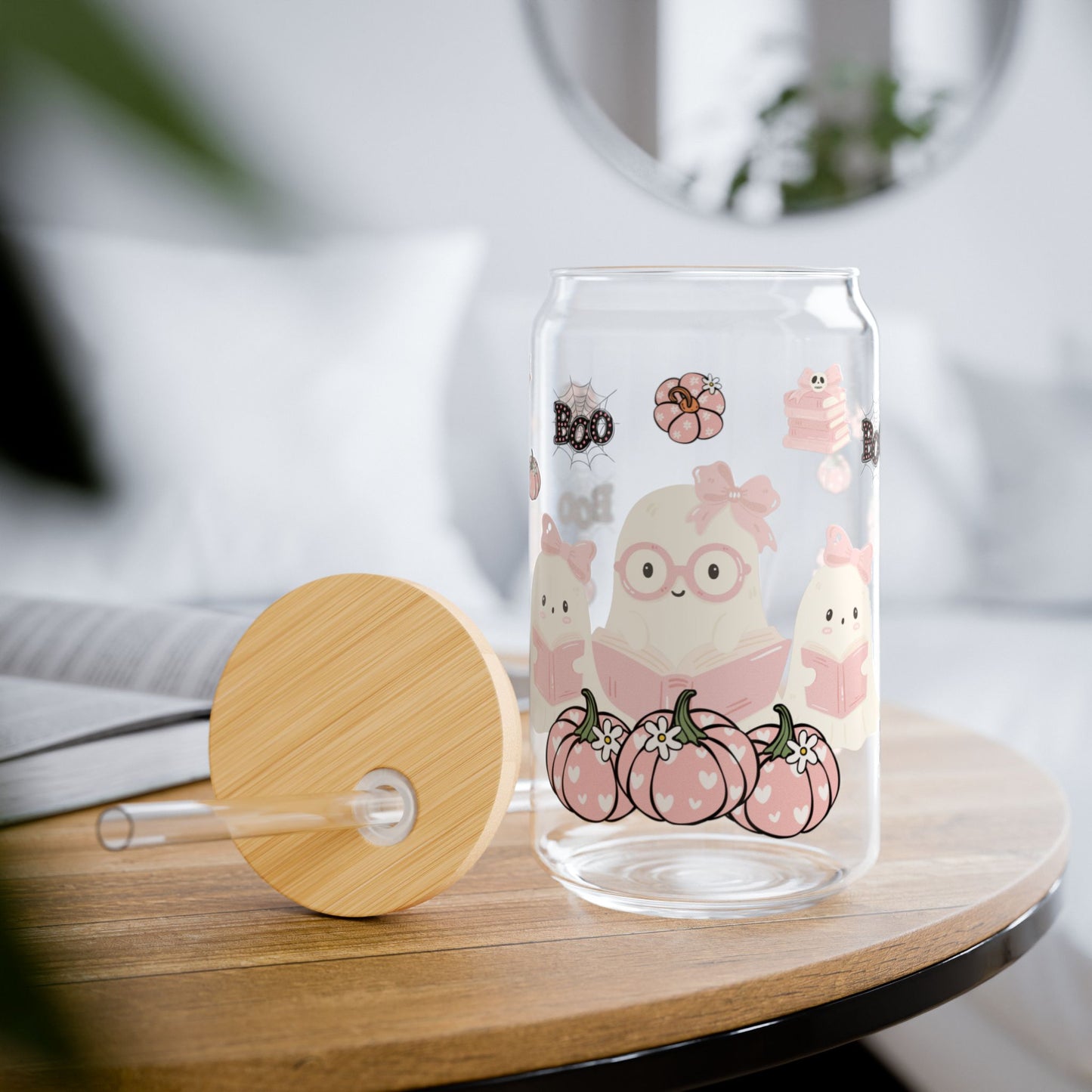 Tumbler en verre avec couvercle et paille (16oz)